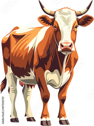Brown White Cow Farming Livestock Illustration Agriculture Concept
