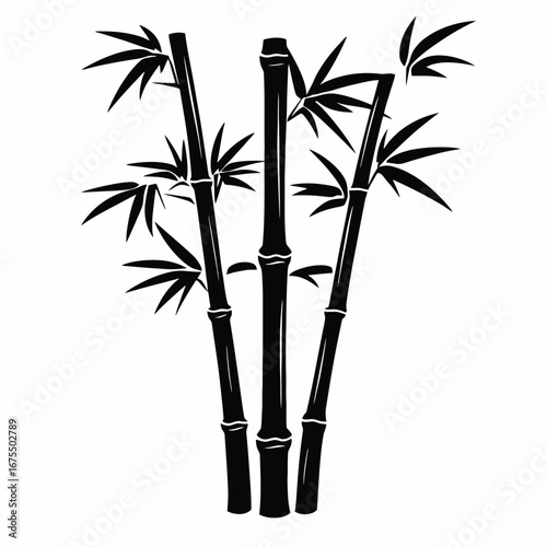 Elegant bamboo stalks with delicate leaves creates a captivating graphic design silhouette