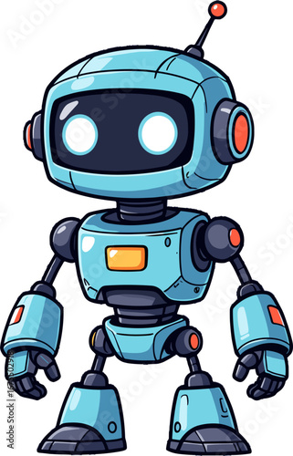 Cute Blue Robot Character Futuristic Friendly Droid Mascot