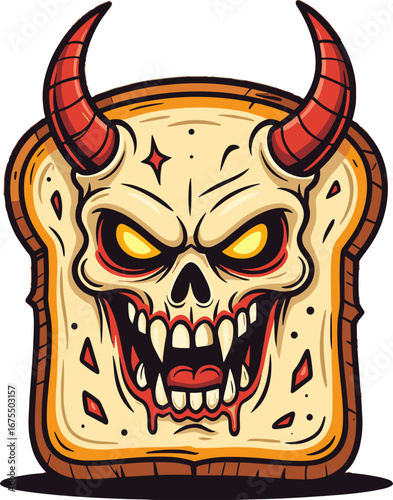 Demon Skull Bread Slice Horror Halloween Tattoo Print