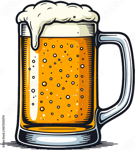 Foaming Beer Mug Filled Amber Ale Drink Glass