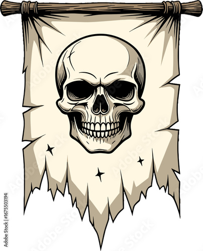 Skull Pirate Flag Jolly Roger Tattered Banner Illustration