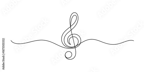 Continuous one line drawing of a treble clef vector illustration