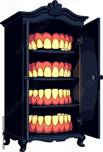 Cabinet Full Dentures Set Illustration Dental Storage Concept