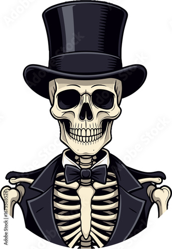 Skeleton Wearing Tuxedo Top Hat Formal Outfit Spooky Character