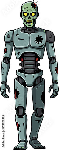 Damaged Zombie Robot Walking Cyborg Apocalypse Concept