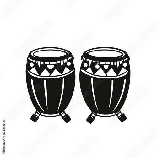 Rhythmic percussion: Two conga drums in a striking monochrome musical instruments silhouette