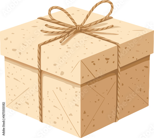 Natural Kraft Paper Gift Box Wrapped With Twine Bow Packaging Present