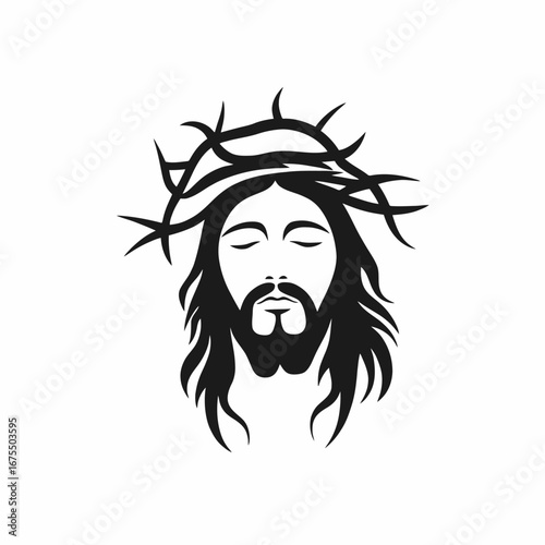 Majestic Jesus Christ portrait with a crown of thorns monochrome silhouette