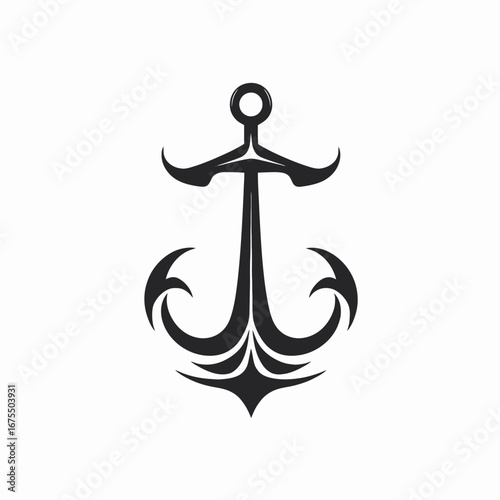 Ornate nautical anchor with stylized fluke and stock, bold black silhouette