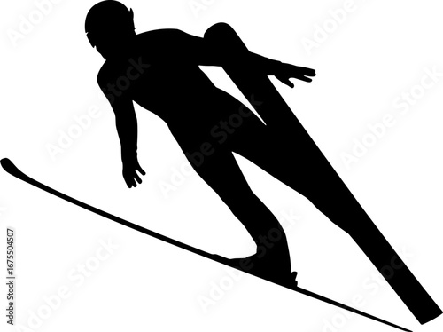 Dynamic Ski Jumper Silhouette in Action for Sports Design