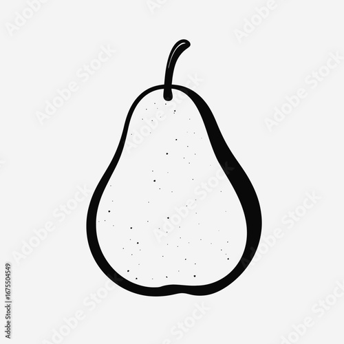 Simple fruit graphic, pear with speckled texture and stem, modern silhouette