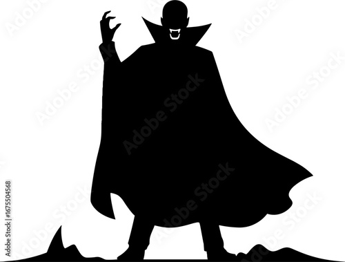 Mysterious Dark Vampire Silhouette with Flowing Cape for Design