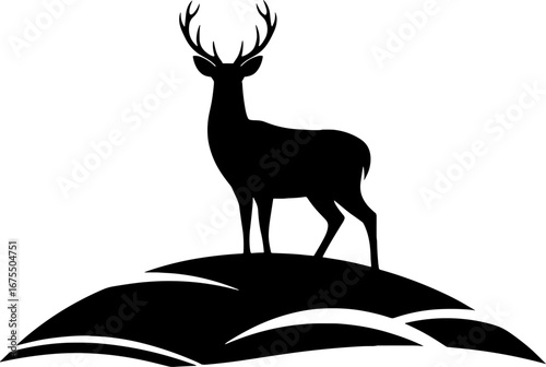 Majestic Stag Silhouette Standing on Hill Design for Nature Themes