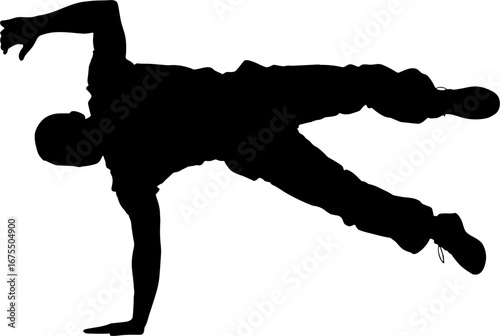 Dynamic Breakdancer Performing Unique Move in Silhouette Form