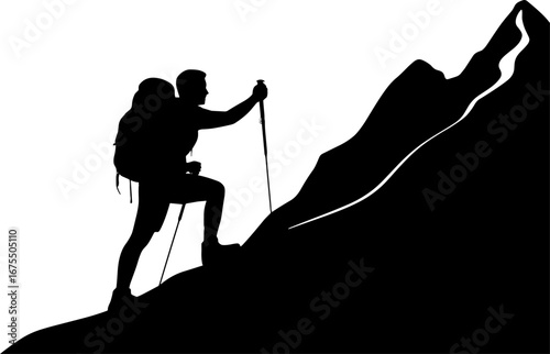 Hiking Silhouette Climber Ascending Mountain Trail Adventure