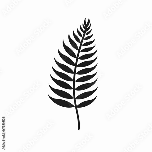 Bold botanical fern frond illustration, stark minimal graphic plant silhouette