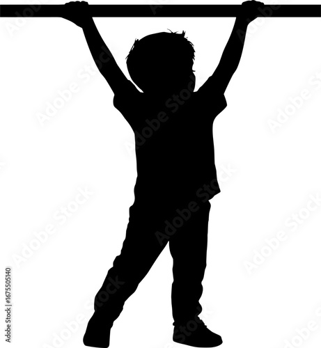 Child Silhouette Hanging from Horizontal Bar for Fitness and Play