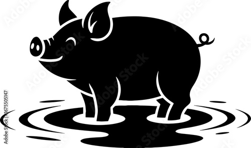 Playful Pig Standing in Muddy Water Ideal for Farm Theme Designs