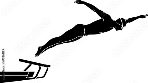 Dynamic Swimmer Diving Off Starting Block for Competitive Sports Design