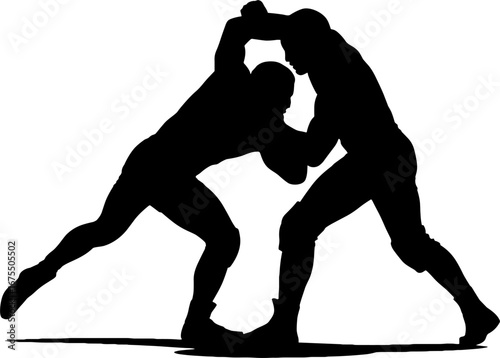 Dynamic Silhouette of Two Wrestlers Engaged in Action Pose