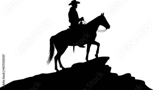 Silhouette of Cowboy on Horse Standing on Rock Formation