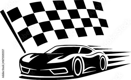Dynamic Racing Car with Checkered Flag Illustration for Events