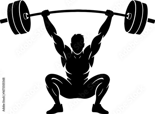 Powerful Silhouette of a Weightlifter Performing an Overhead Lift