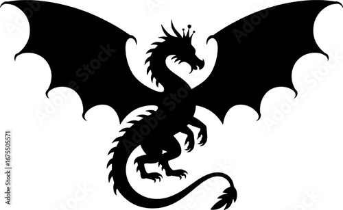 Majestic Dragon Silhouette with Expansive Wings for Tattoo Design