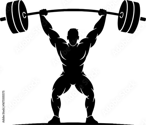 Strong Silhouette of Weightlifter Lifting Heavy Barbell
