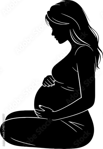 Pregnant Woman Silhouette Embracing Motherhood in Contemplation