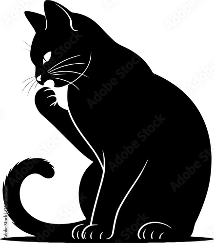 Elegant Black Cat Silhouette Grooming for Graphic Design and Crafts