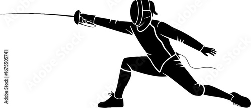 Dynamic Fencer in Action Silhouette Perfect for Sports Design