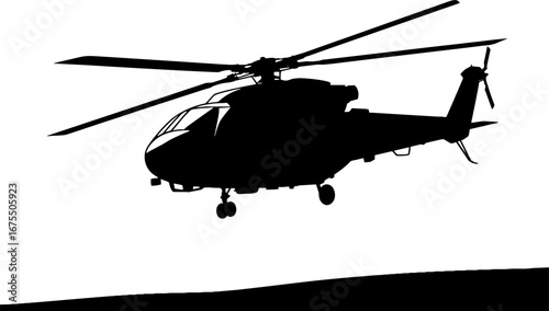Silhouette Helicopter Flying Over Horizon for Aviation Enthusiasts