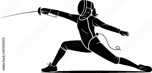 Dynamic Female Fencer Silhouette in Action for Sports Design