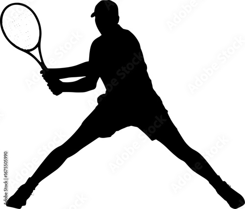 Dynamic Tennis Player Silhouette in Action for Sports Designs