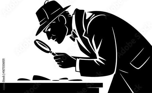 Detective Inspecting Evidence with Magnifying Glass in Elegant Style