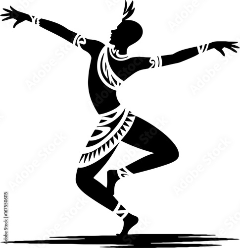 Dynamic Tribal Dancer Silhouette for Cultural Events and Tattoos