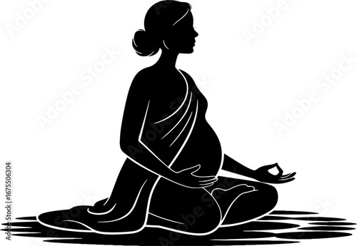 Pregnant Woman Meditating Silhouette Peaceful Yoga Pose
