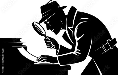 Detective Examining Evidence with Magnifying Glass Design