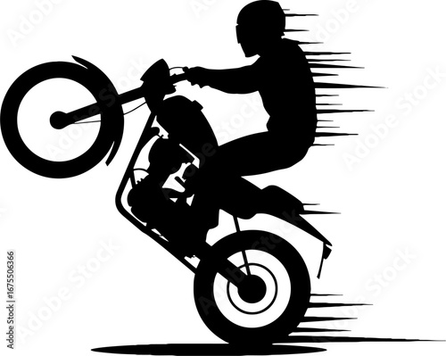 Dynamic Motorcycle Rider Performing Wheelie Stunt Illustration