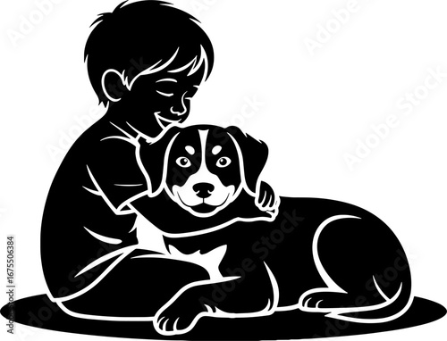 Child Embracing Dog Vector Illustration for Family Themes