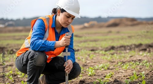 Dedicated Female Scientist Conducts Soil Analysis in a Developing Field.