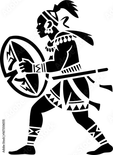 Warrior Woman Silhouette with Shield and Spear in Dynamic Pose