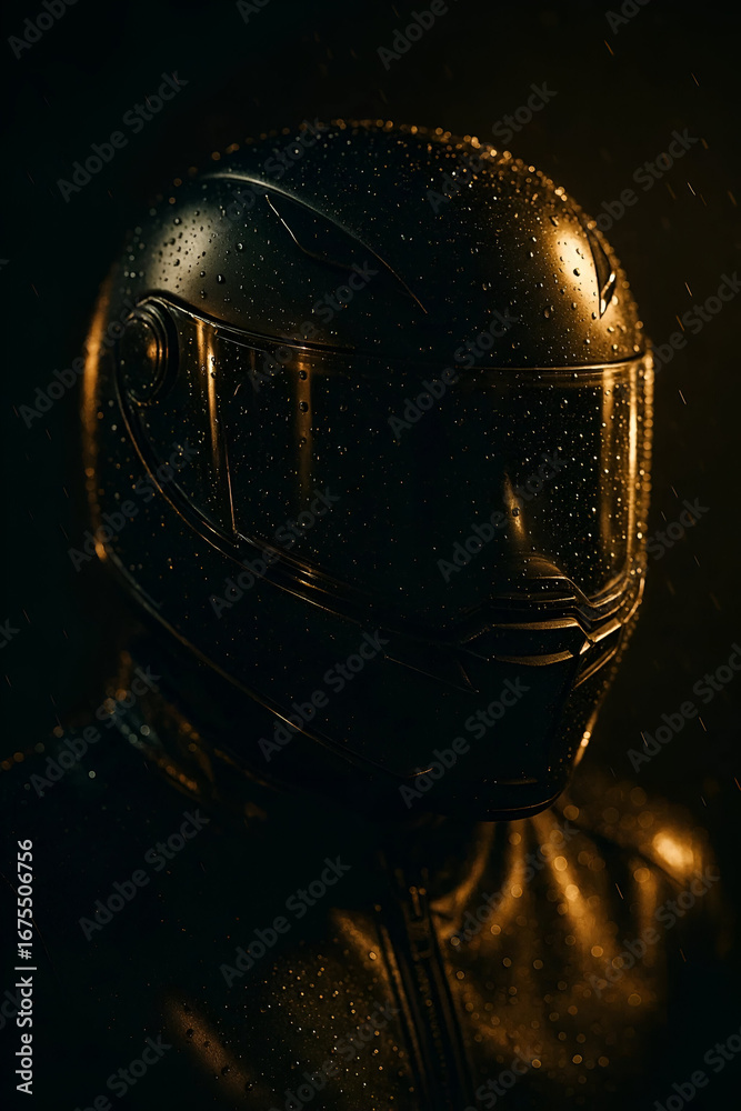 Fototapeta premium Helmet got rained on in the dark