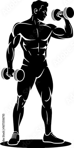 Athletic Man Lifting Dumbbells Silhouette for Fitness and Gym Design