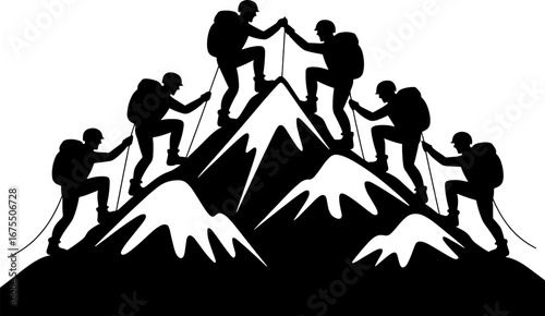 Mountain Climbers Reaching Summit Adventure Sports Silhouette