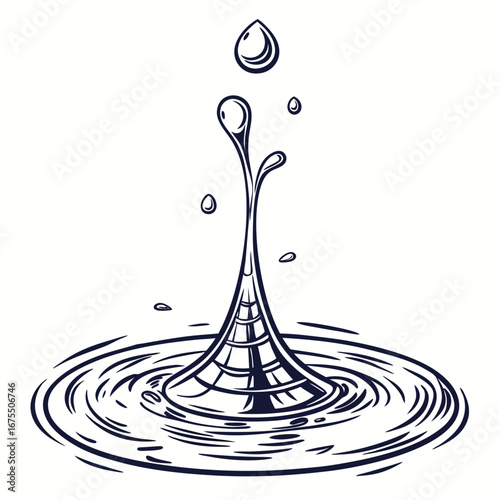 Vector art of a captivating vector illustration of a water drop creating ripples, symbolizing impact, motion, and the beauty of fluid dynamics