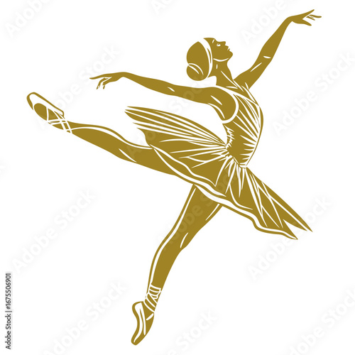 Vector art of elegant golden ballerina dancer in ballet pose, a graceful performance of art and beauty, a vector illustration
