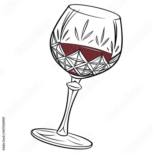 Vector art of elegant crystal wine glass filled with red wine, a sophisticated and timeless design